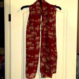 Crimson Scarf with Elephant Print